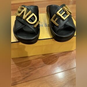Fendi Logo Letter CrissCross Slide Sandals
